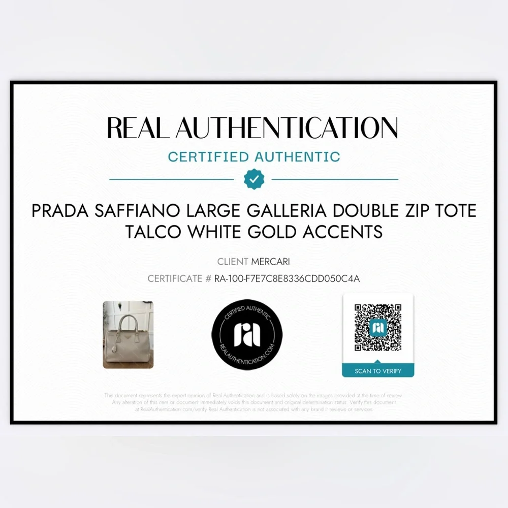 Prada Saffiano Large Galleria Double Zip Tote Talco White Gold Accents with COA‎